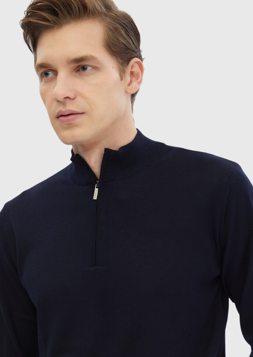 Navy Blue Knitwear Sweatshirt - 4