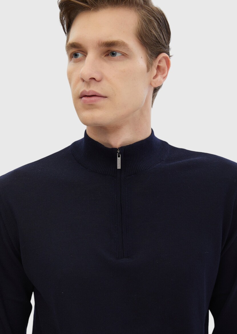 Navy Blue Knitwear Sweatshirt - 5