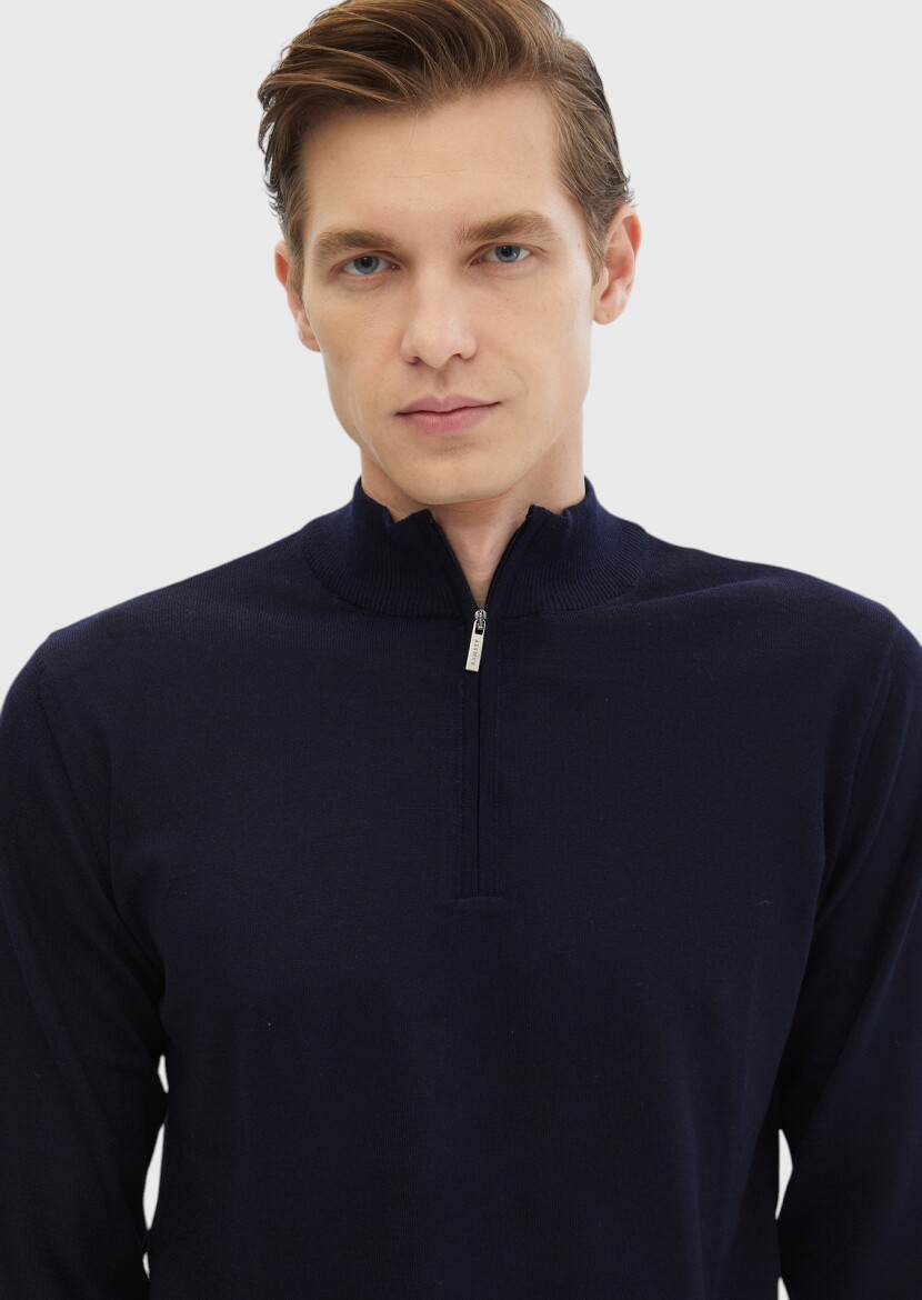 Navy Blue Knitwear Sweatshirt - 3