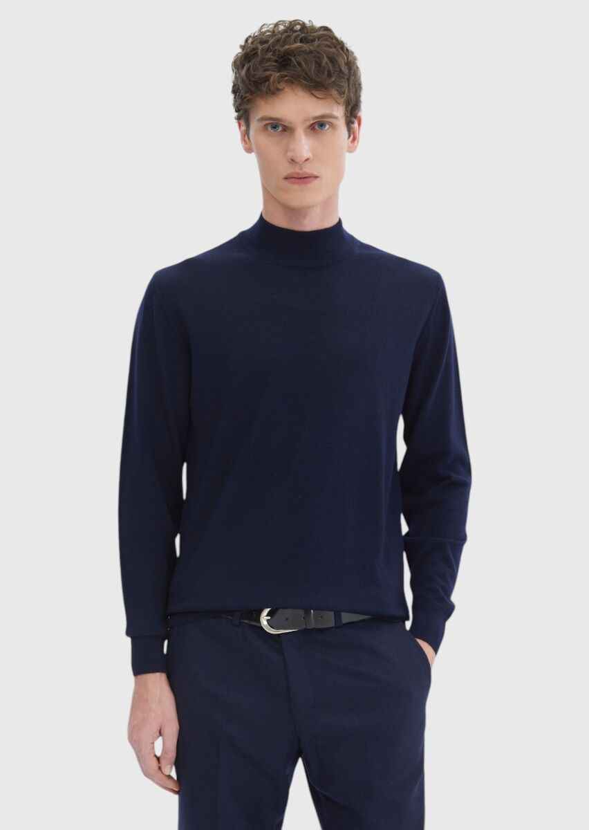 Navy Blue Knitwear Sweatshirt - 1