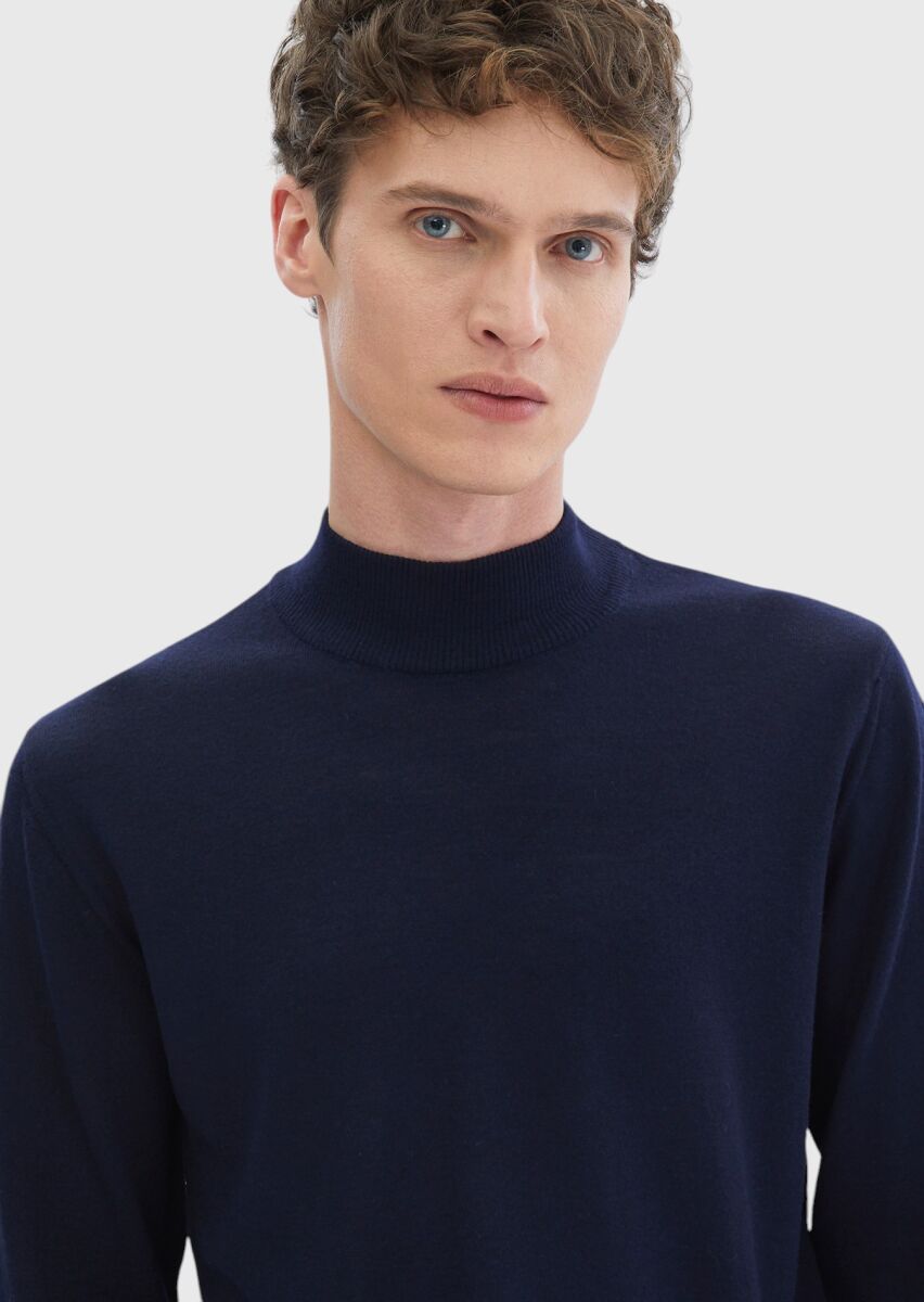 Navy Blue Knitwear Sweatshirt - 4