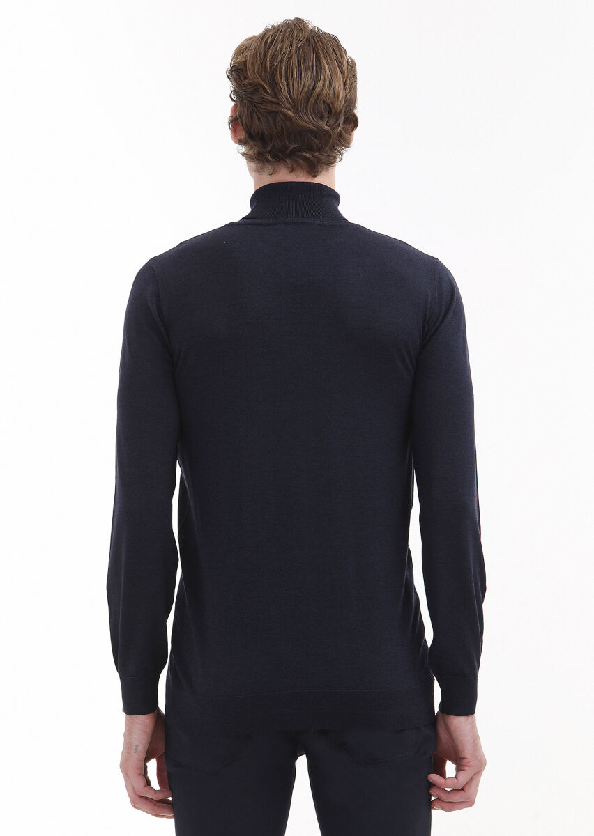 Navy Blue Knitwear Sweatshirt - 4