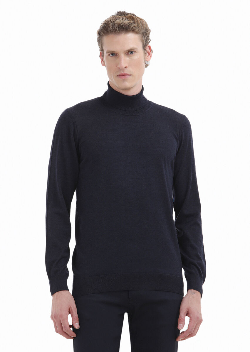 Navy Blue Knitwear Sweatshirt - 1