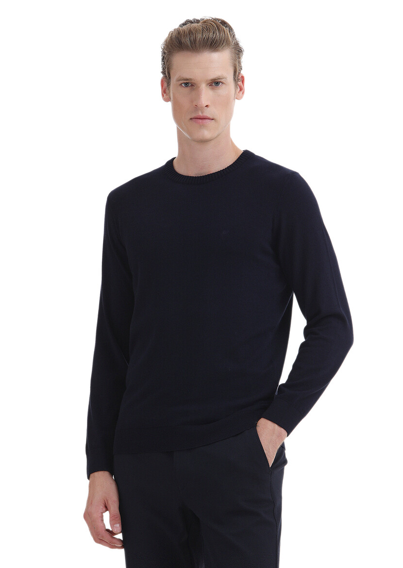 Navy Blue Knitwear Sweatshirt 