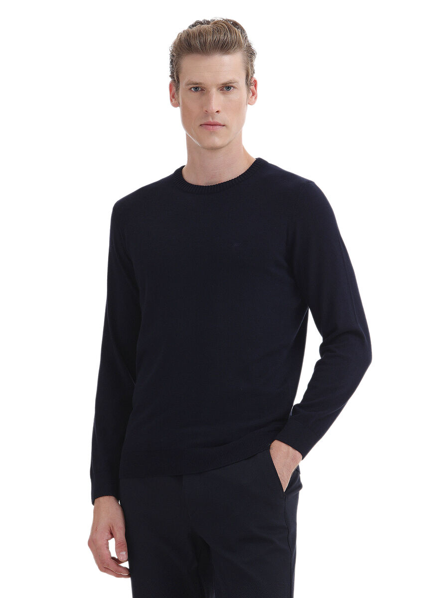 Navy Blue Knitwear Sweatshirt - 1