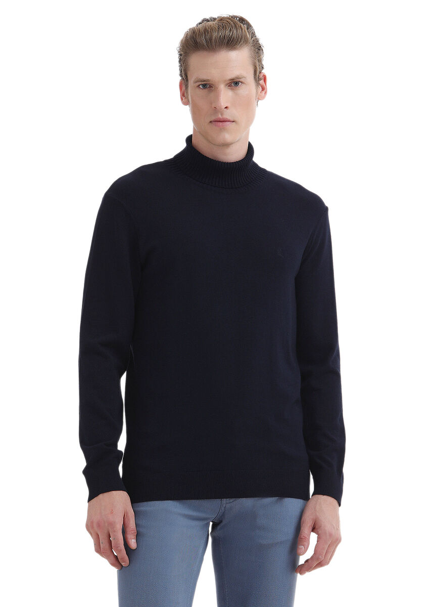 Navy Blue Knitwear Sweatshirt - 1