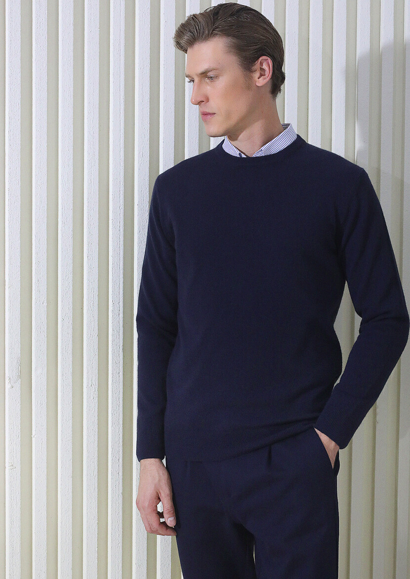 Navy Blue Knitwear Sweatshirt 