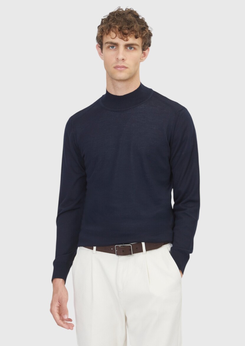 Navy Blue Knitwear Sweatshirt - RAMSEY