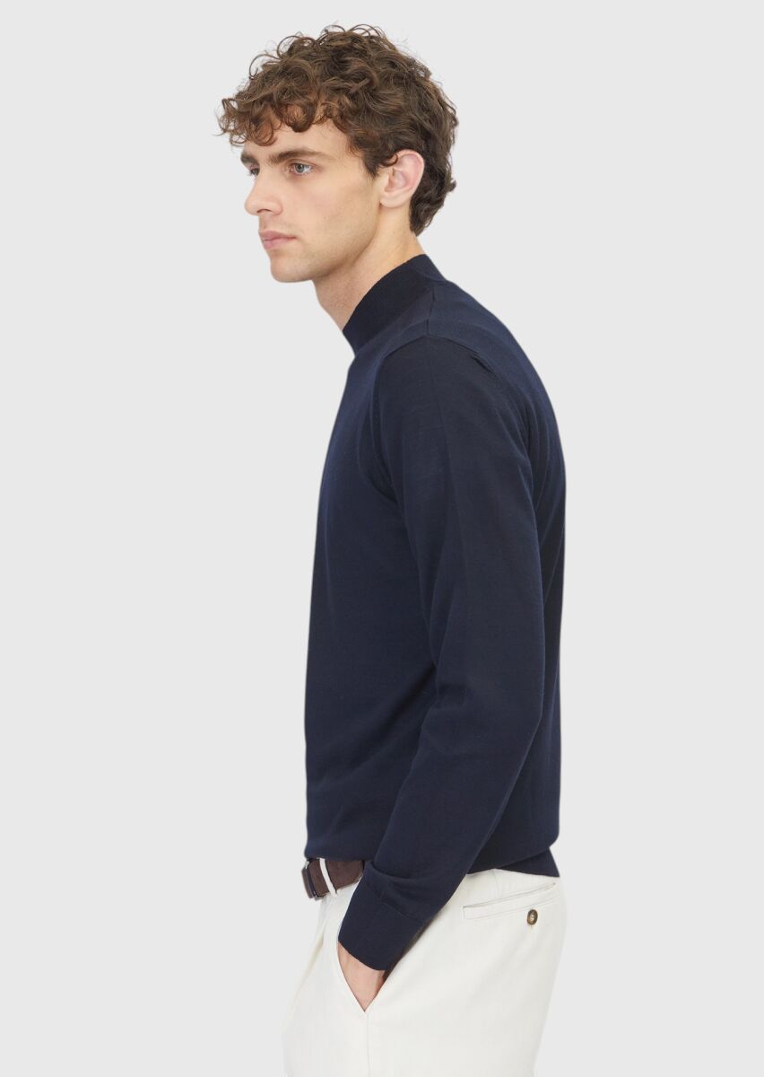 Navy Blue Knitwear Sweatshirt - 3