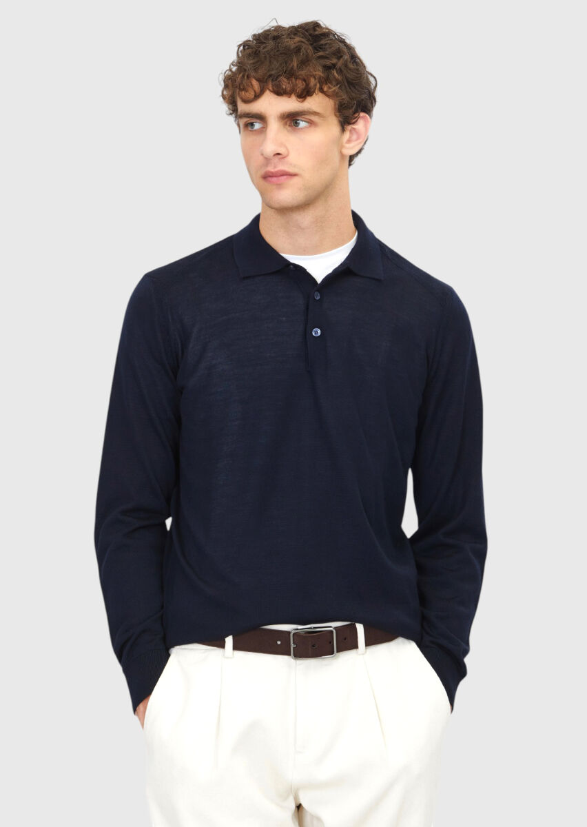 Navy Blue Knitwear Sweatshirt - 1