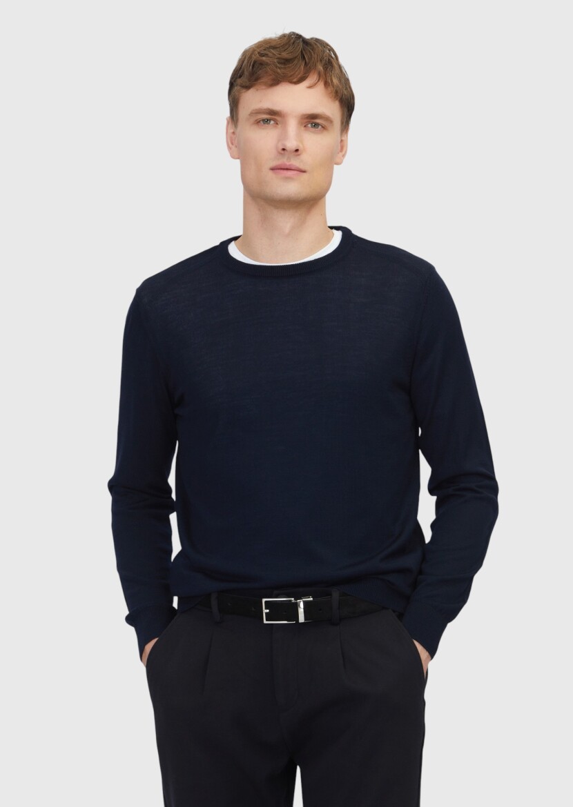Navy Blue Knitwear Sweatshirt - 1