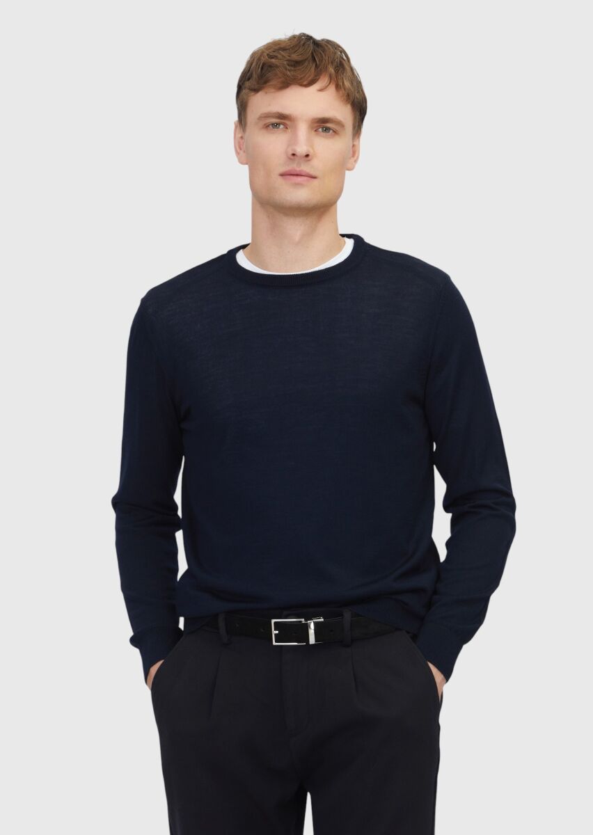 Navy Blue Knitwear Sweatshirt - 1