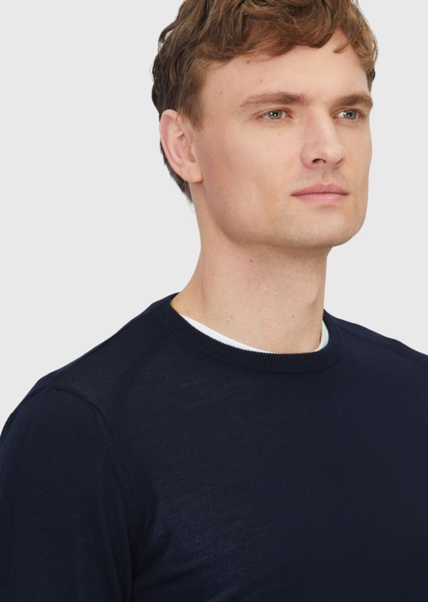 Navy Blue Knitwear Sweatshirt - 3