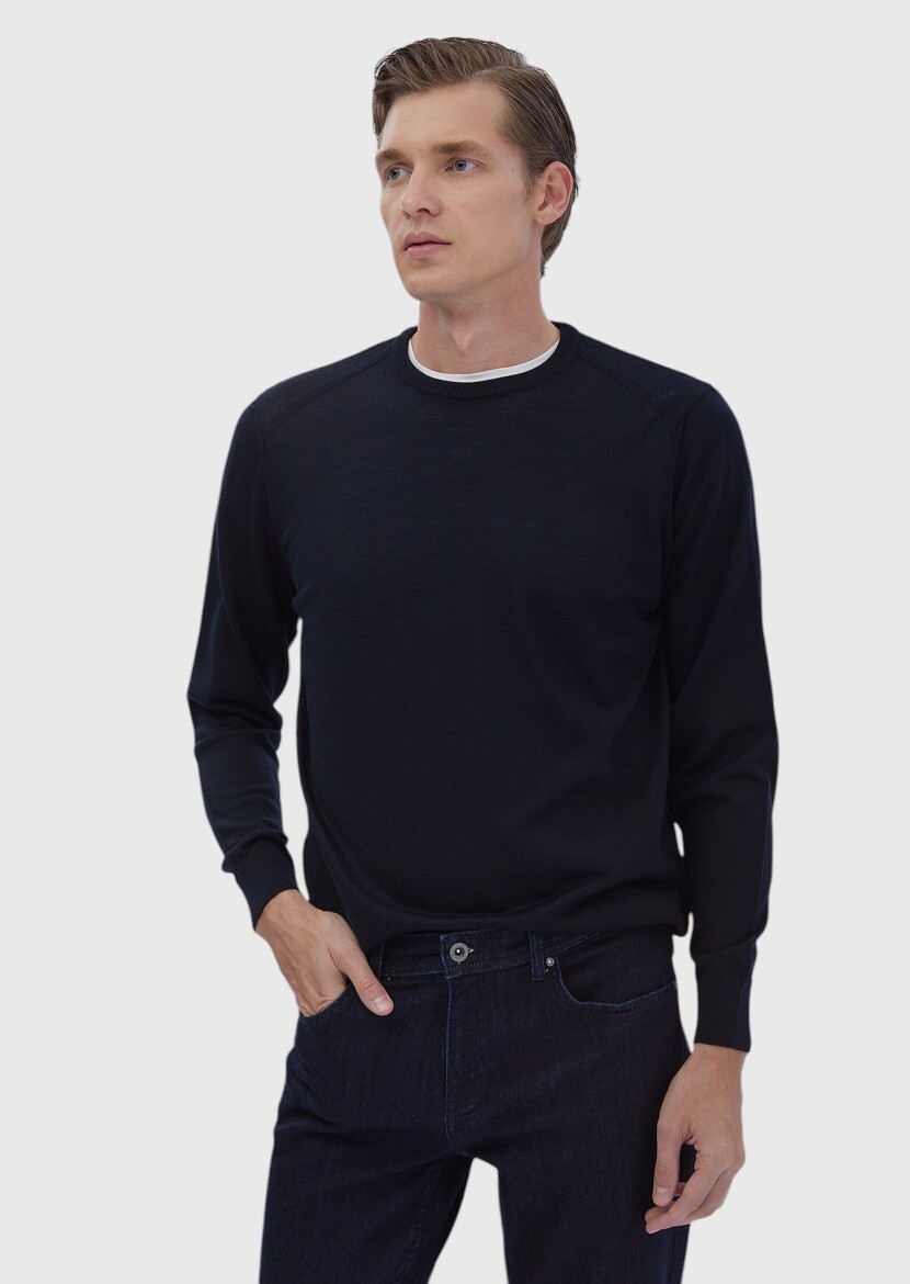 Navy Blue Knitwear Sweatshirt - 1