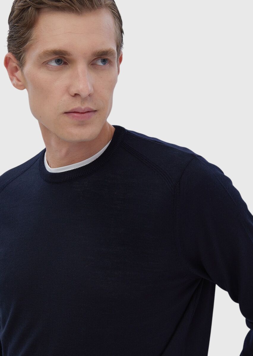 Navy Blue Knitwear Sweatshirt - 3