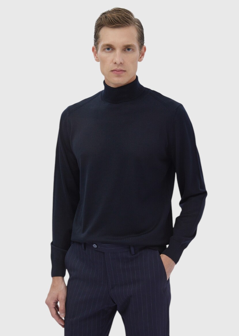 Navy Blue Knitwear Sweatshirt - 1