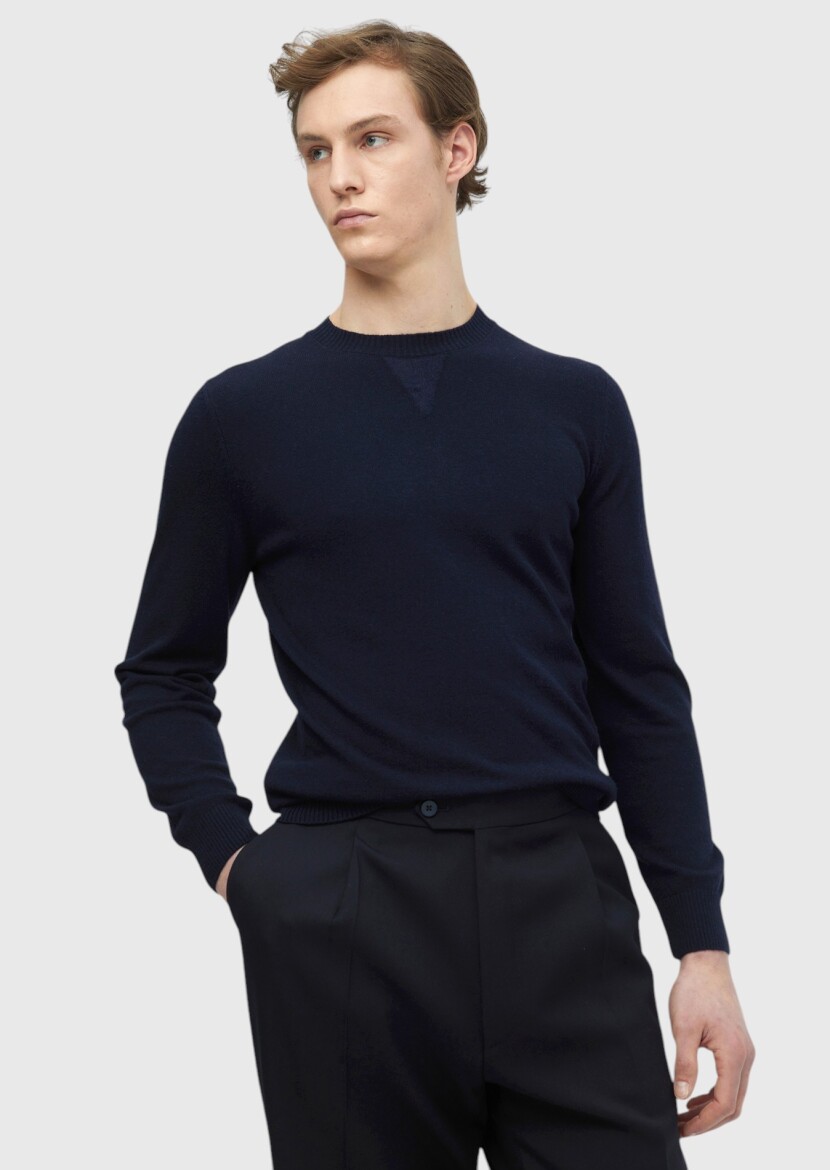Navy Blue Knitwear Sweatshirt - RAMSEY