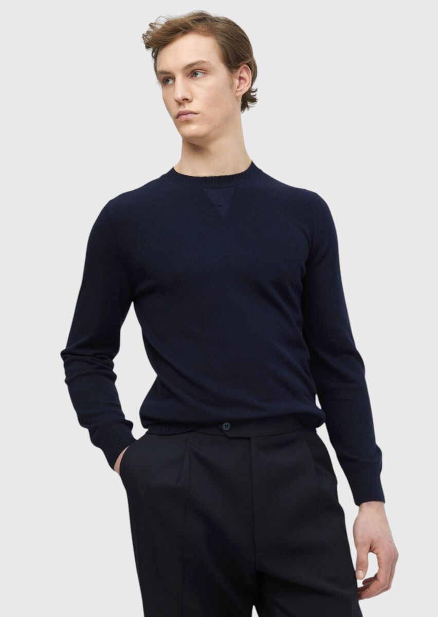 Navy Blue Knitwear Sweatshirt - 1