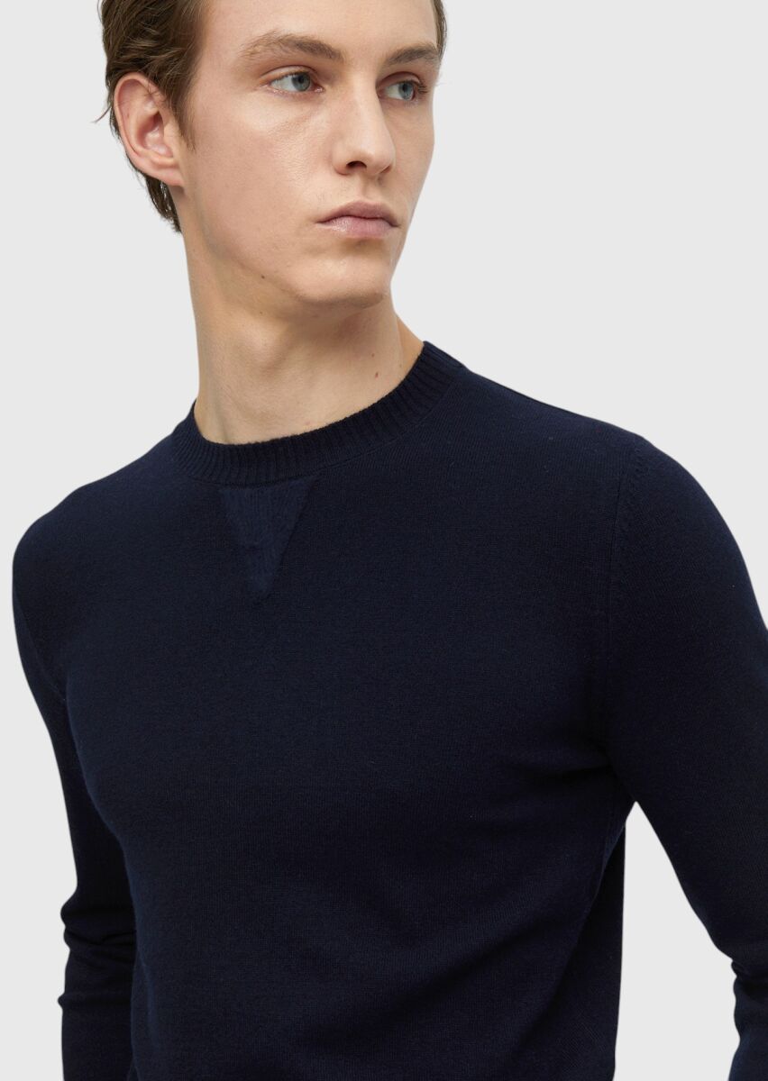 Navy Blue Knitwear Sweatshirt - 3