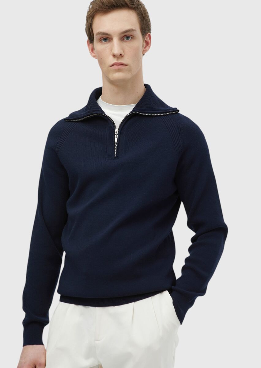 Navy Blue Knitwear Sweatshirt - 1