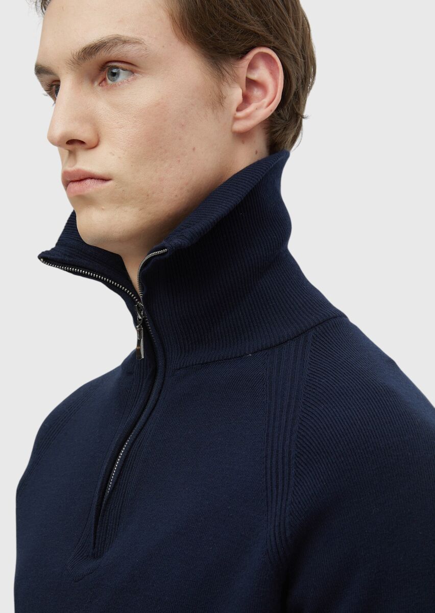 Navy Blue Knitwear Sweatshirt - 5