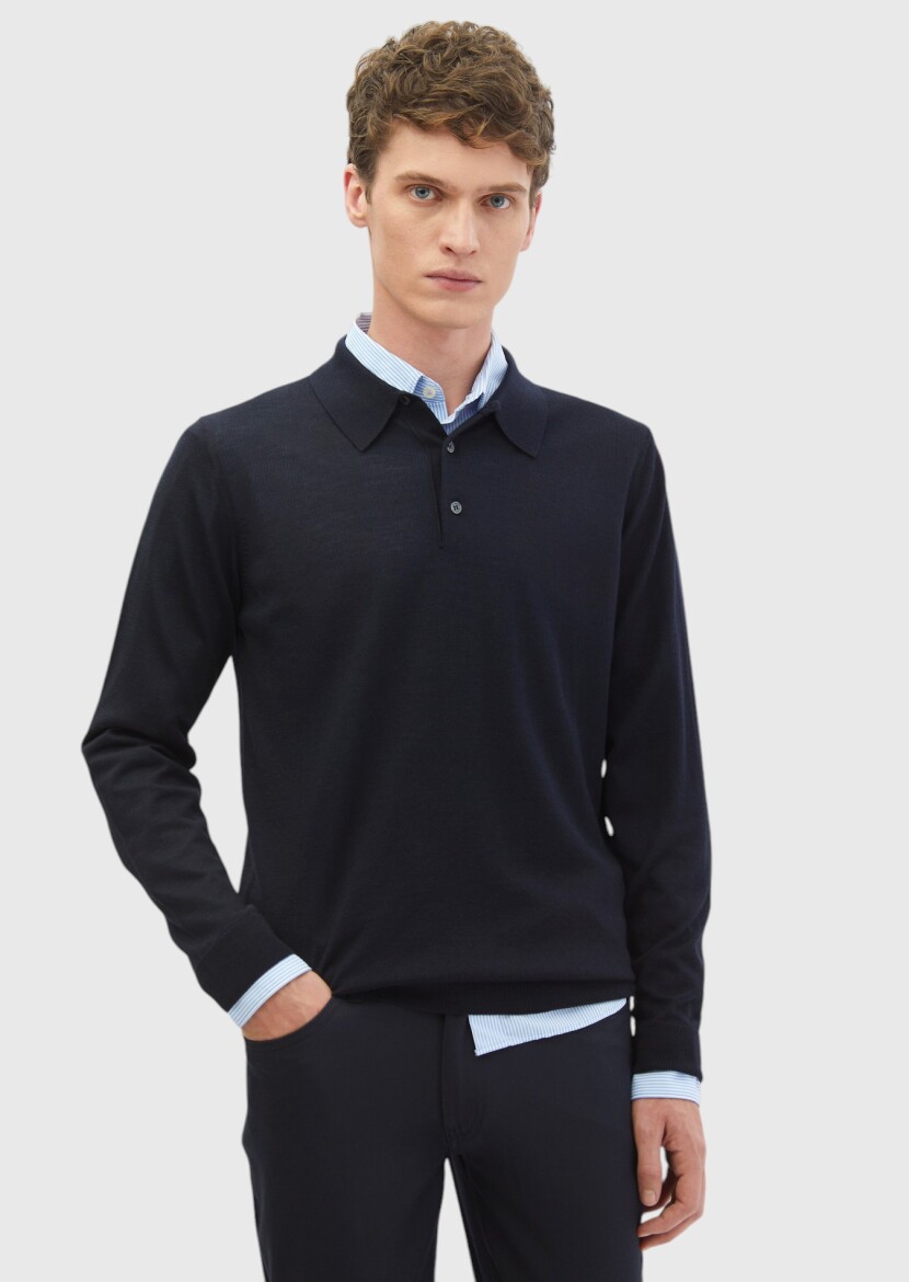 Navy Blue Knitwear Sweatshirt - RAMSEY