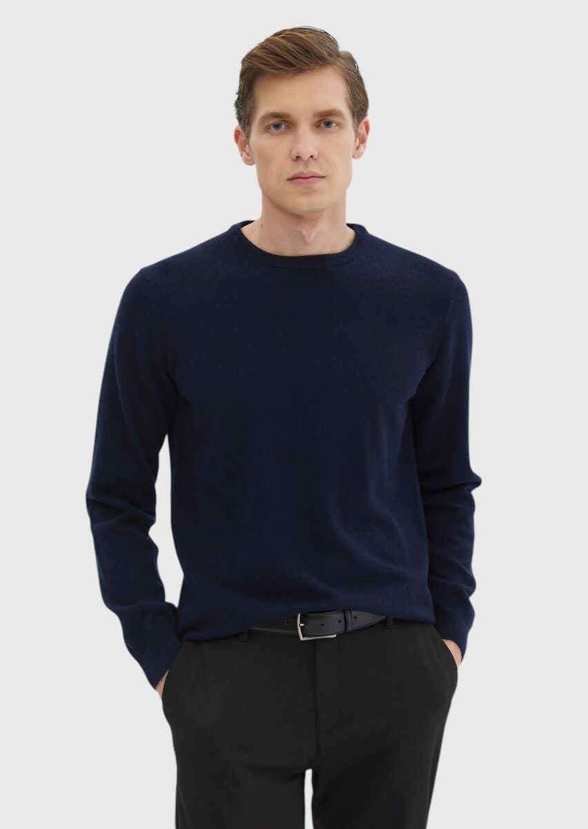 Navy Blue Knitwear Sweatshirt - 1