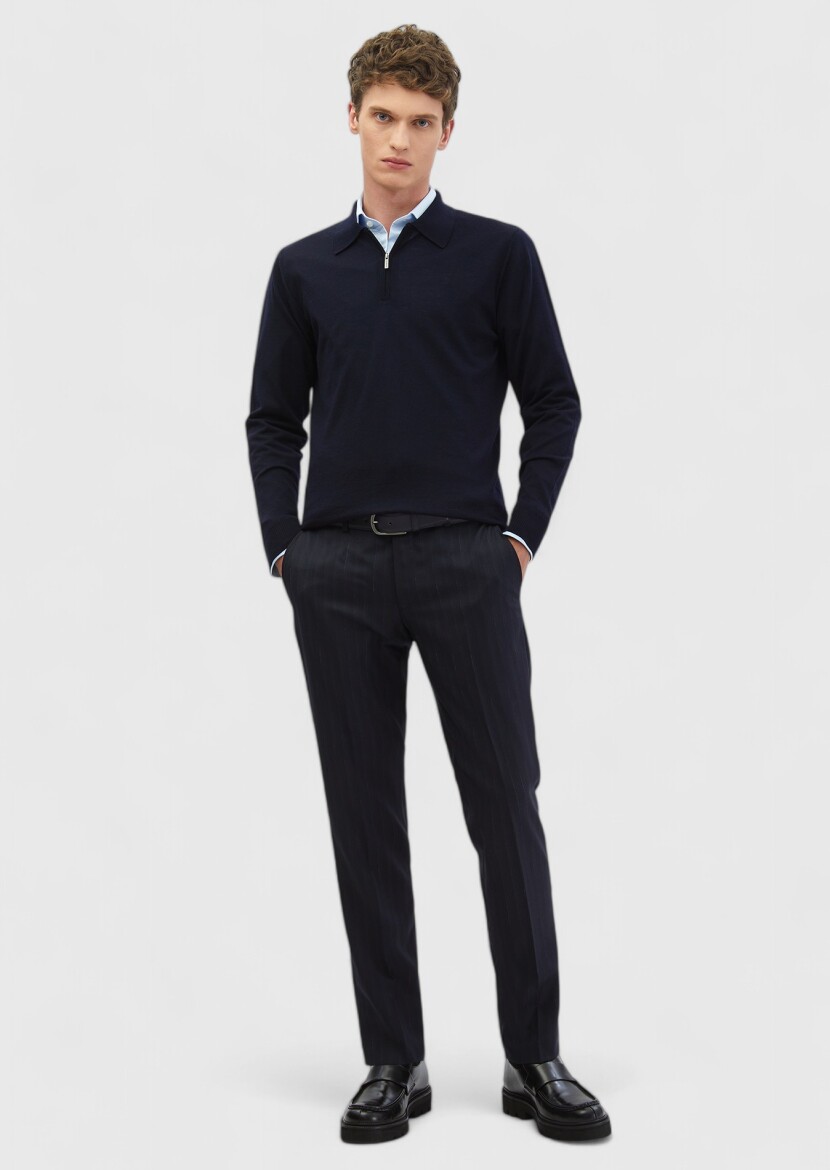 Navy Blue Knitwear Sweatshirt - RAMSEY