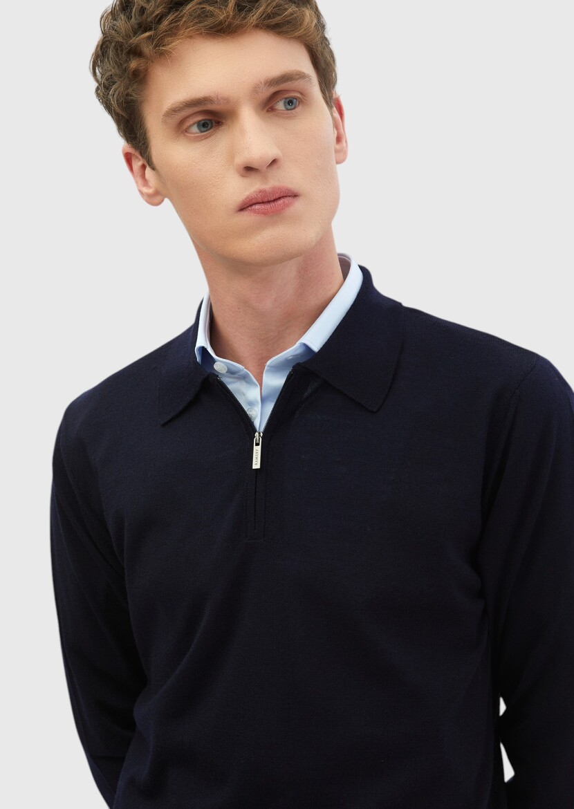 Navy Blue Knitwear Sweatshirt - 3