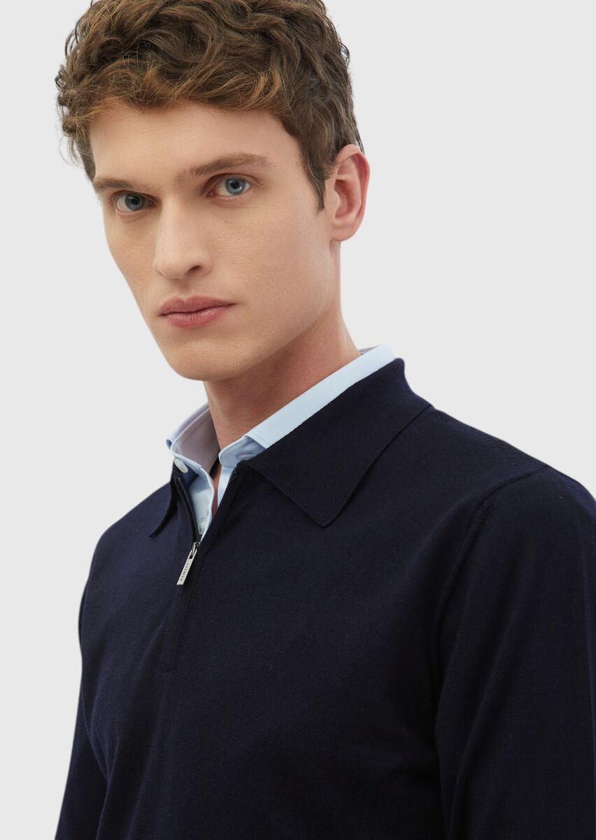 Navy Blue Knitwear Sweatshirt - 4