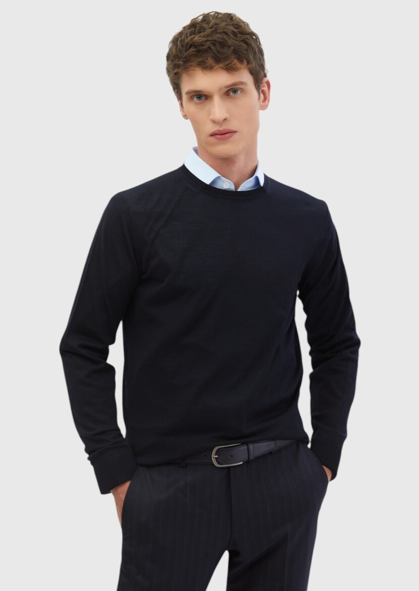 Navy Blue Knitwear Sweatshirt 