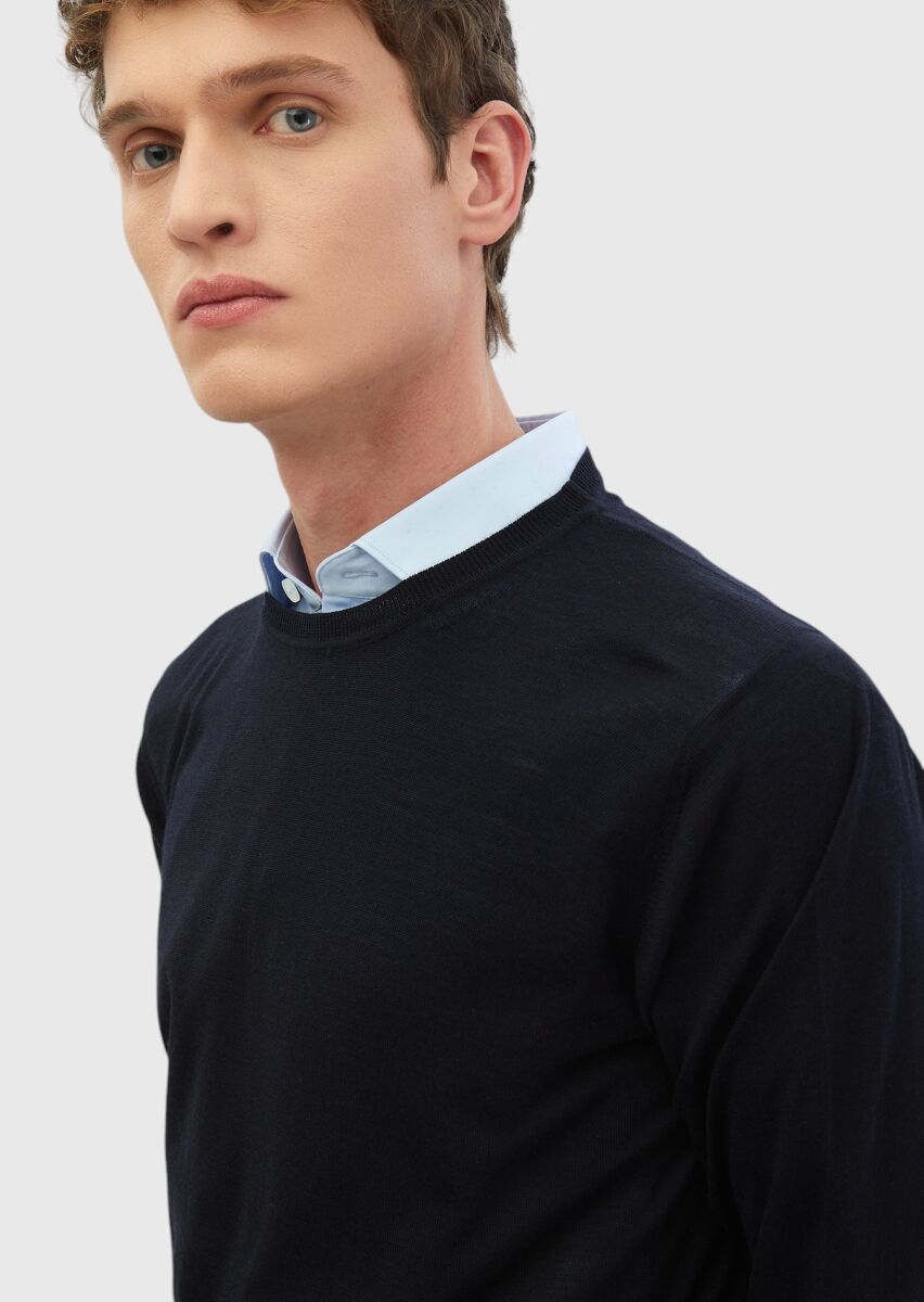 Navy Blue Knitwear Sweatshirt - 3