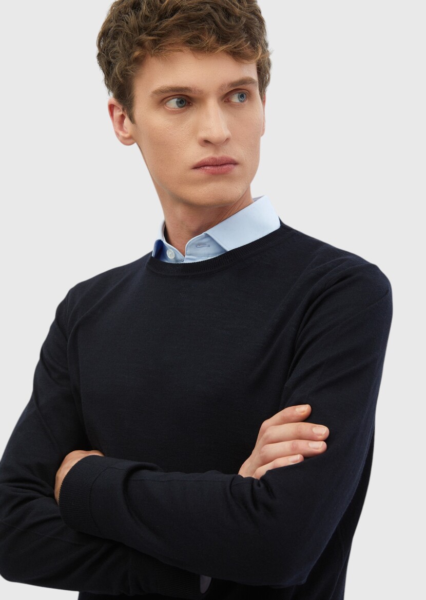 Navy Blue Knitwear Sweatshirt - 4