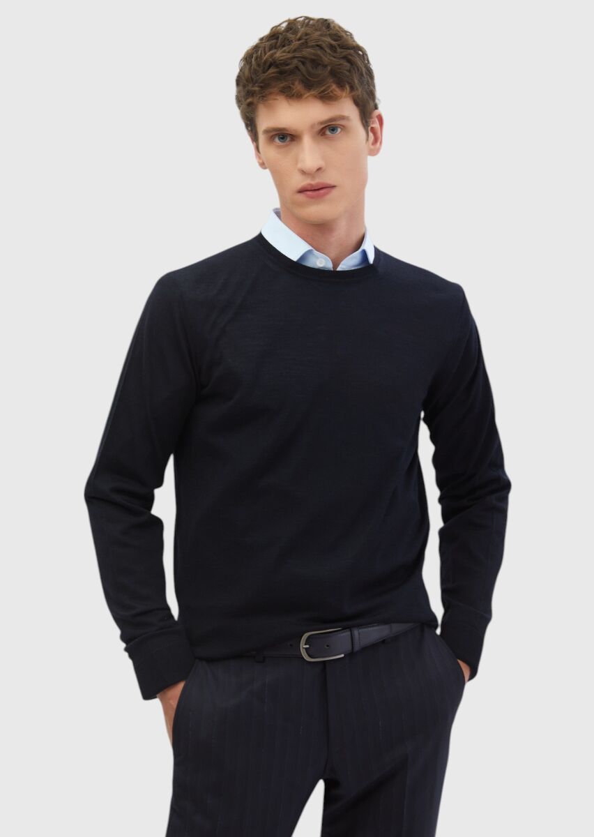 Navy Blue Knitwear Sweatshirt - 1