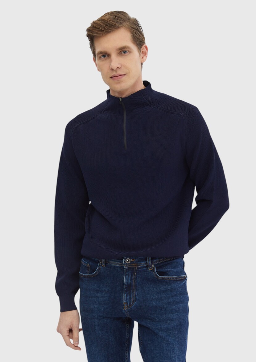 Navy Blue Knitwear Sweatshirt - 1