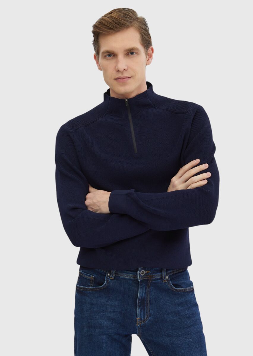 Navy Blue Knitwear Sweatshirt - 3