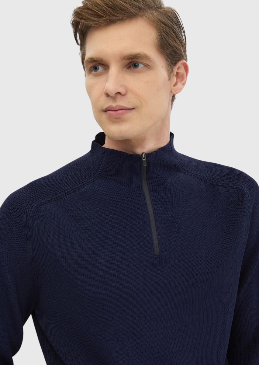 Navy Blue Knitwear Sweatshirt - 4