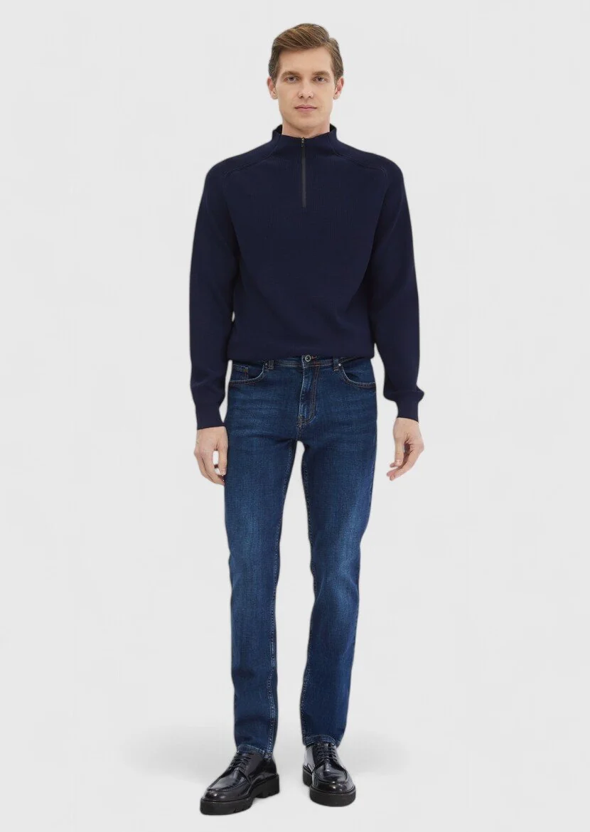 Navy Blue Knitwear Sweatshirt 