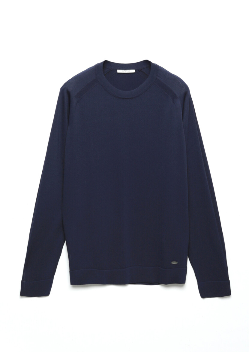 Navy Blue Knitwear Sweatshirt - 1