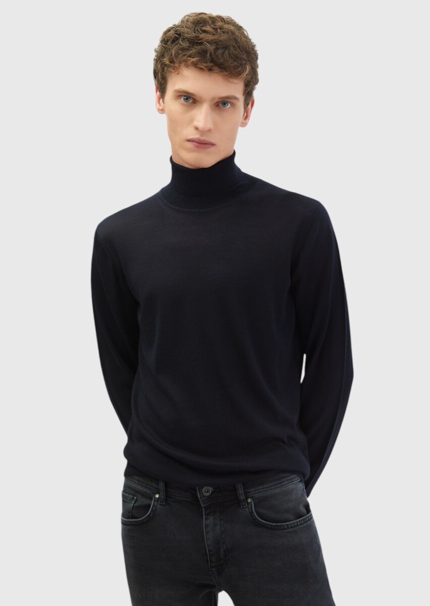 Navy Blue Knitwear Sweatshirt - 1