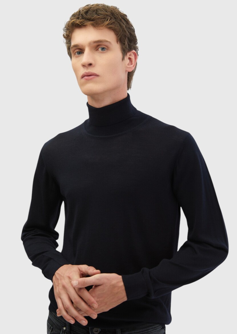 Navy Blue Knitwear Sweatshirt - 4