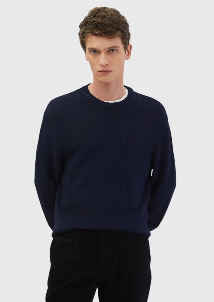 Navy Blue Knitwear Sweatshirt - 1