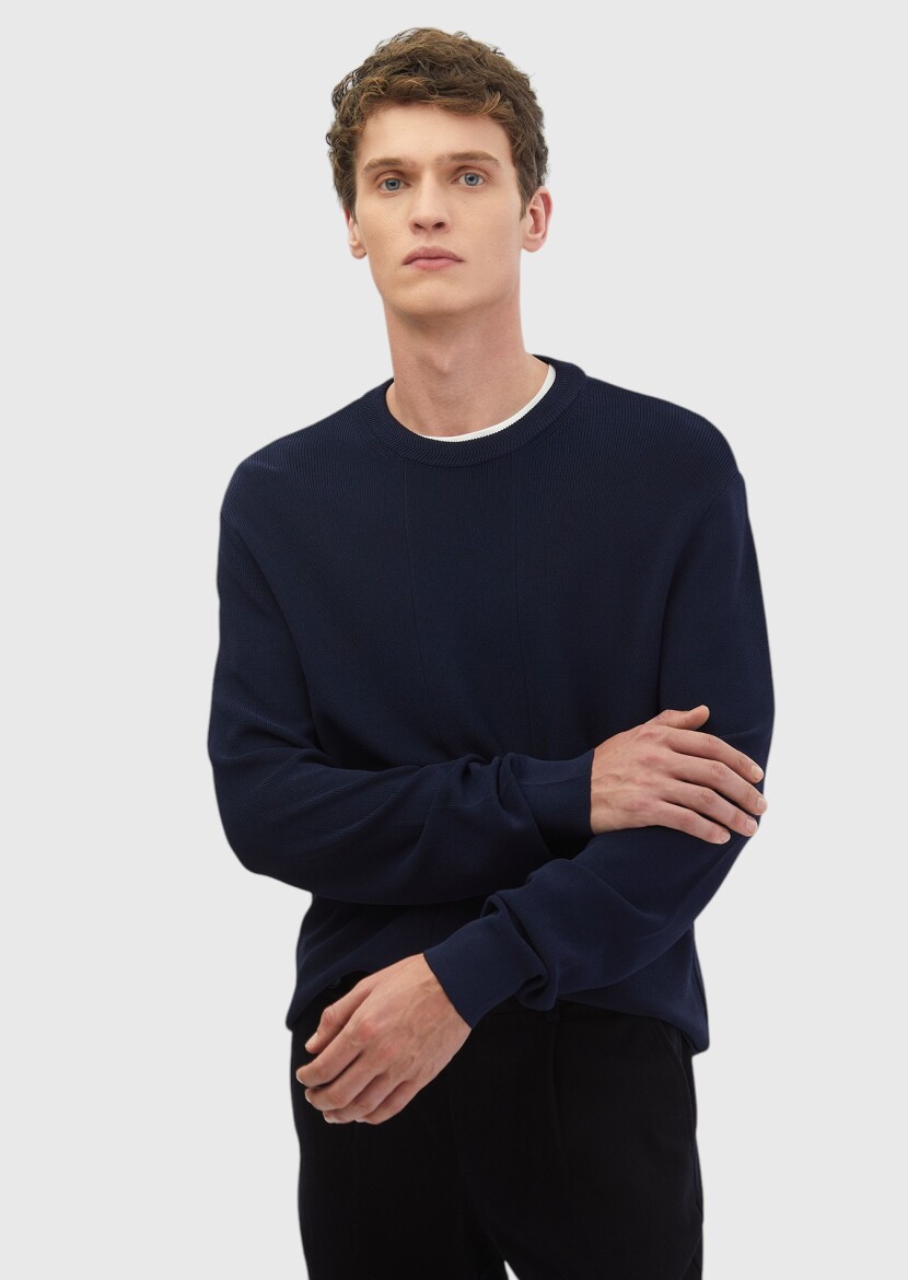 Navy Blue Knitwear Sweatshirt - 3