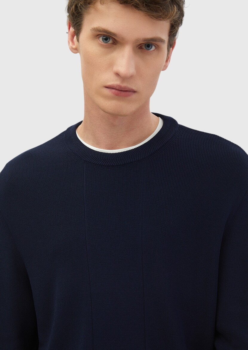 Navy Blue Knitwear Sweatshirt - 4