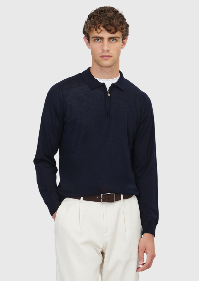 Navy Blue Knitwear Sweatshirt - RAMSEY