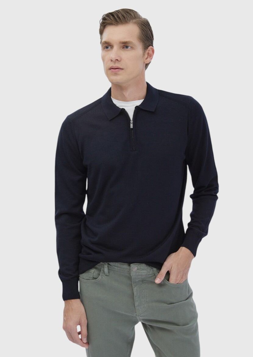 Navy Blue Knitwear Sweatshirt - 1