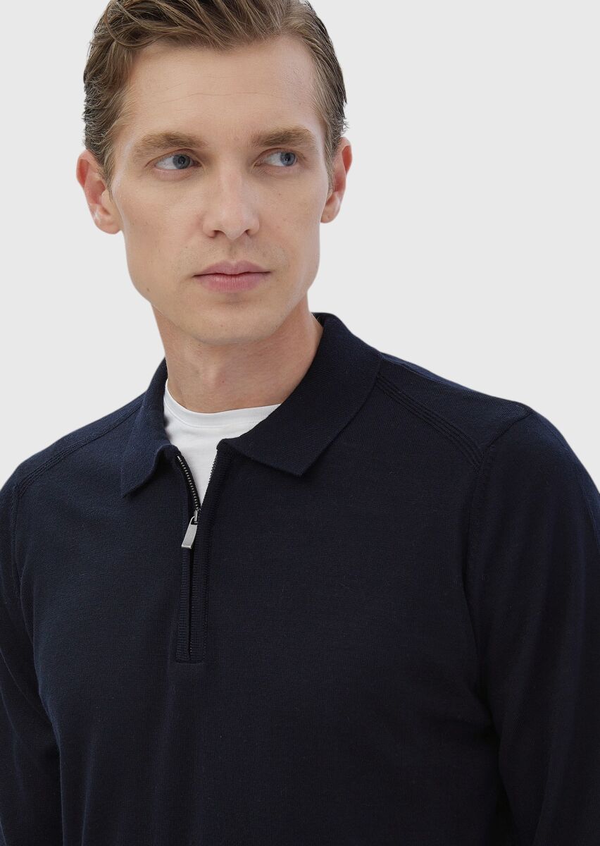 Navy Blue Knitwear Sweatshirt - 3