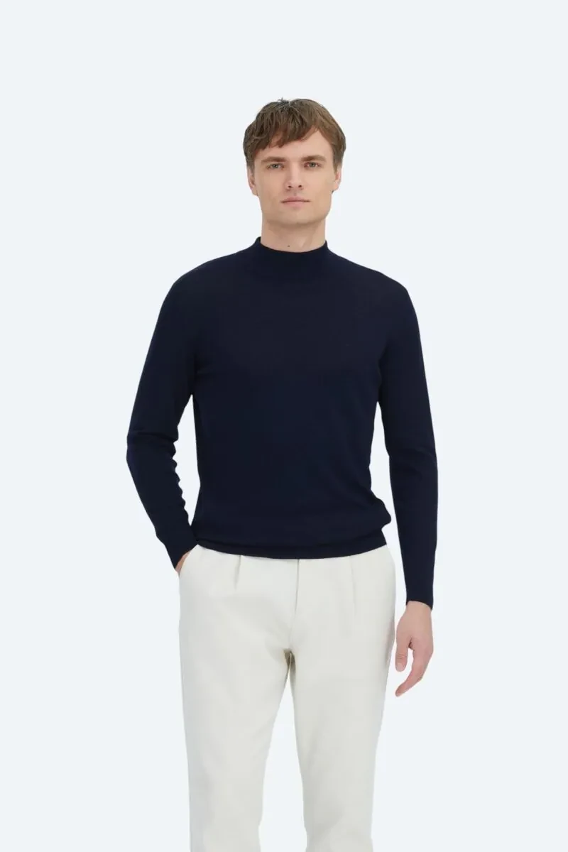 Navy Blue Knitwear Sweatshirt - 1