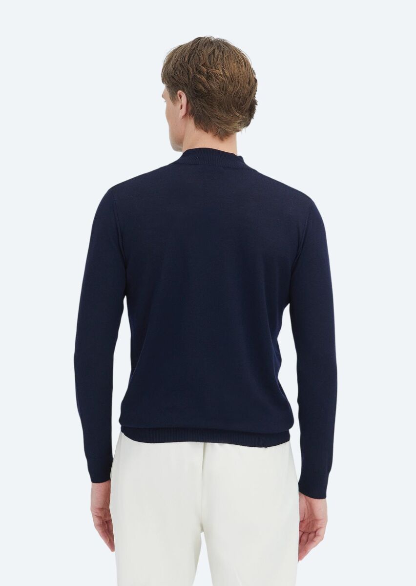 Navy Blue Knitwear Sweatshirt - 4