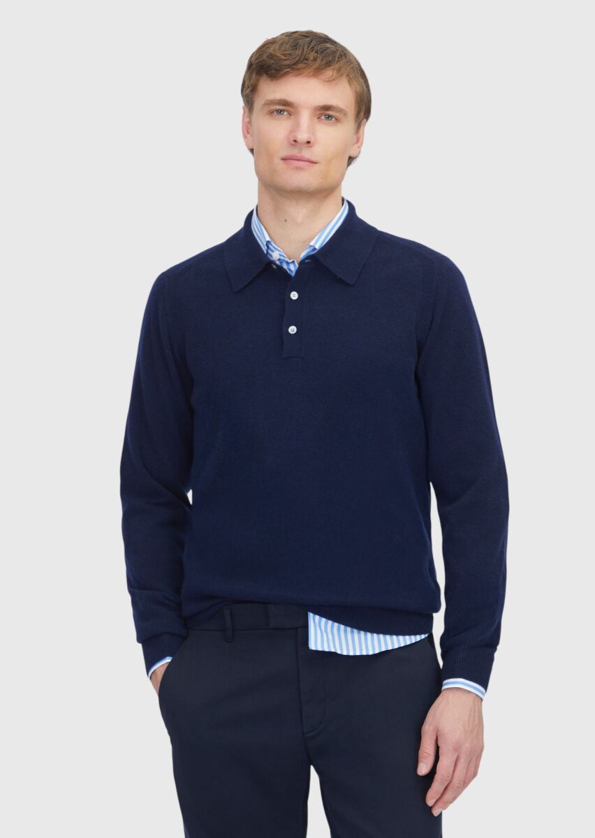 Navy Blue Knitwear Sweatshirt - 1